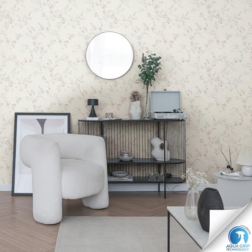 Livingwalls Wallpaper DESIGNDROP, precovered Non-Woven Wallpaper Floral in Cream, Violet, 10,05m x 0,53m - Image 4