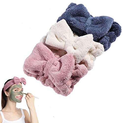 Pack of 3 Bowknot Hair Bands, Elastic, Women's Fashion Plush Headband, Makeup Headbands, Spa Headband