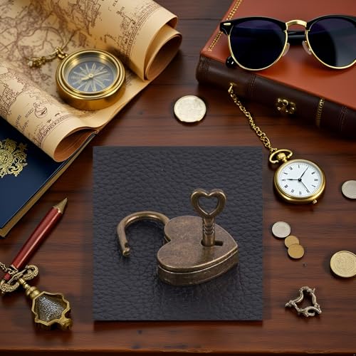 Image of Lock Antique Brass Padlock with Key, Vintage Heart Shape Anti-Theft Mini Padlock Bag Travel Suitcase Luggage Box Case Key, Keyed Padlocks, Padlocks and Hasps