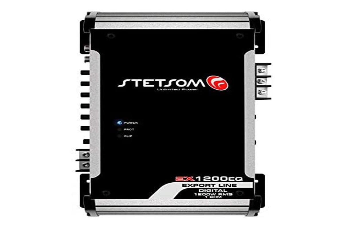 Stetsom EX 1200 EQ 1 Ohm Mono Car Audio Amplifier, 1200.1 1.2K Watts RMS, 1Ω Stable Full Range HD Sound Quality MD Crossover HPF LPF Bass Boost Front Rear Bridge Speaker