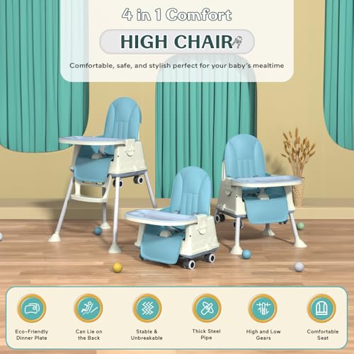 Image of StarAndDaisy High Chair for Baby /Baby Feeding Chair for 0 to 5 Years with 4 in-1 Multifunctions /High Chair with Height Adjustable, Detachable Tray & One-Hand Adjustable -Blue