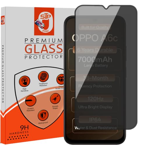 Image of STP FEEL Premium Grade Privacy Tempered Glass Screen Protector Guard Compatible For Oppo A6C 5G (6.75 Inch, Pack of 1) Full Edge to Edge Coverage Anti-Spy /Anti-Peeping 9H Hardness