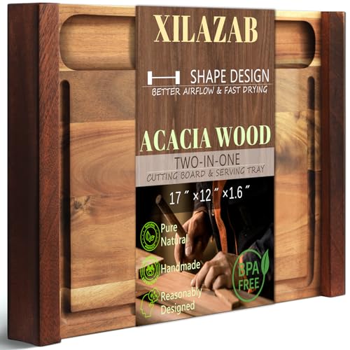 Tabla de cortar grande de madera de acacia 17x12 pulgadas miniatura 1