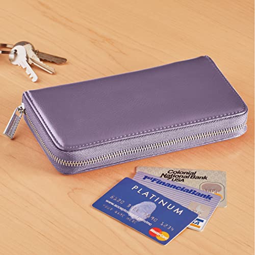 Collections Etc Slim RFID-Blocking Technology Leather Wallet with 36 Slots and Zippered Closure for Maximum Security3