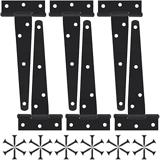 Antfly Heavy Duty T Hinge, Gate Hinge, T Strap Hinge, Barn Hinge, Fence Hinge, Shed Hinge, Door Hinge Black Wrought Hardware Iron, Set of 6 (6 in)