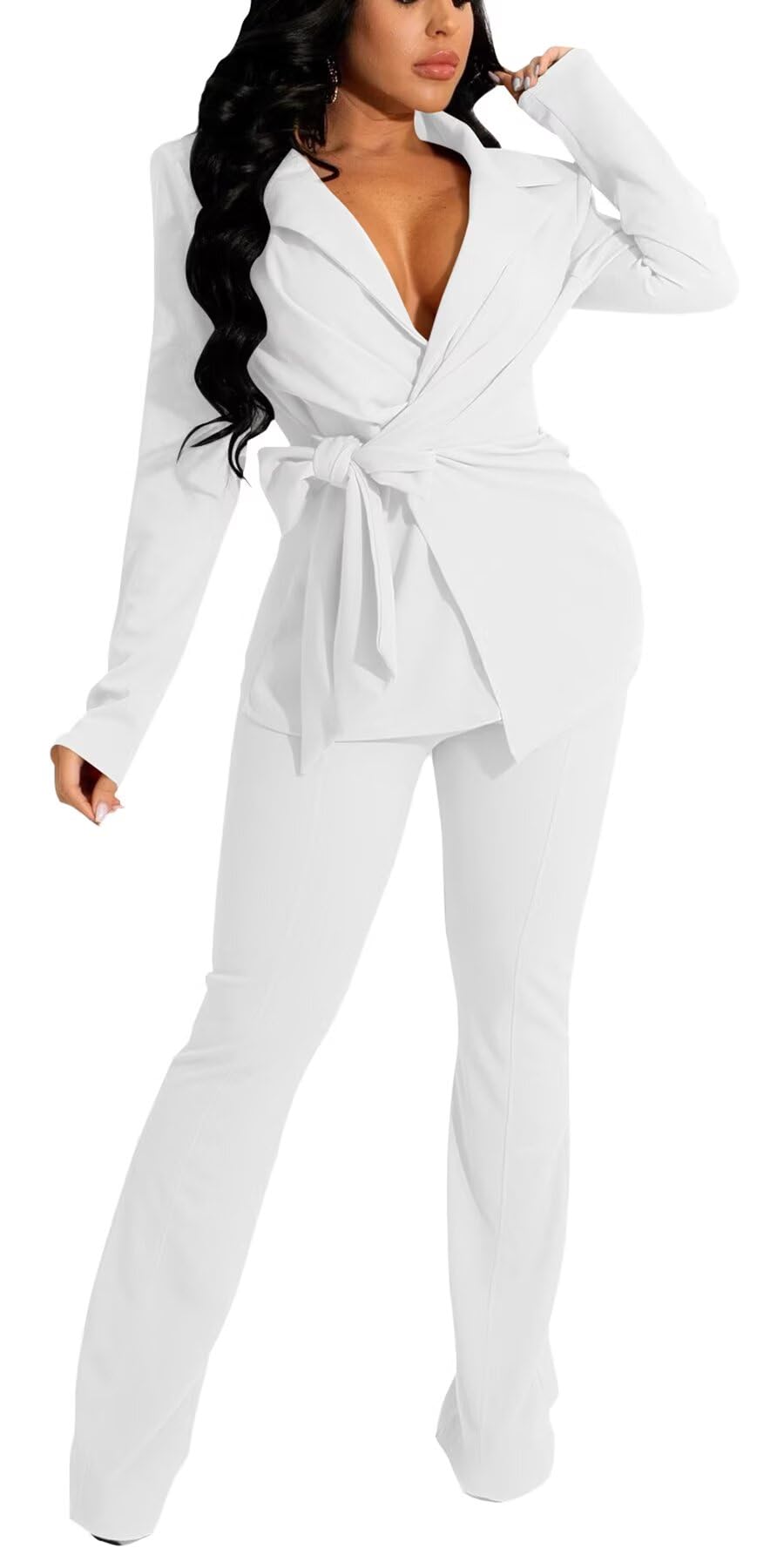 kaimimei Business 2 Piece Pant Suits for Women Dressy Elegant Professional Blazer Set Casual Outfits with Belt