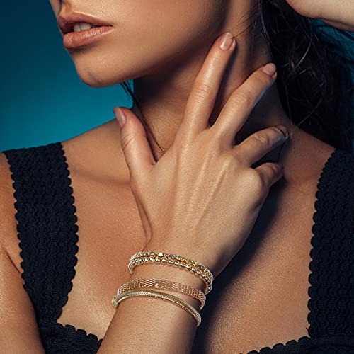 Fansilver 12Pcs Gold Women 14K Gold Plated Boho Stackable Bracelets Paperclip Cuban Cuff Bangle Beaded Layered Link Chain Bracelets Set Gold Tone #TOP2