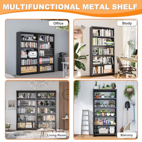 Image of VASAAOSD Metal Book Shelf, 69.3 inch Tall Black Bookshelves, 5 Tier Open Bookshelf, Toolless Assembly Black Shelves for Home Office, Living Room, Study