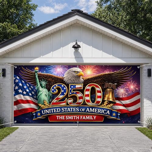 KiKiLuna Personalized 13 x 6 ft America 250 Anniversary Garage Door Banner