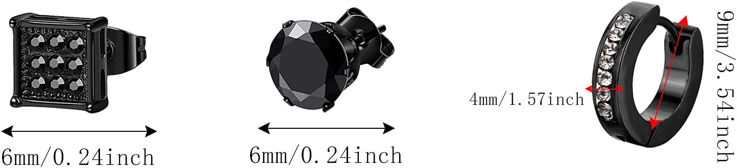 NEWITIN 12 Pairs Stainless Steel Stud Earrings for Men Hypoallergenic Earring Unisex Studs Inlaid Cubic Zirconia Men Earrings Hoop CZ Stud Earring Set for Women - Image 2