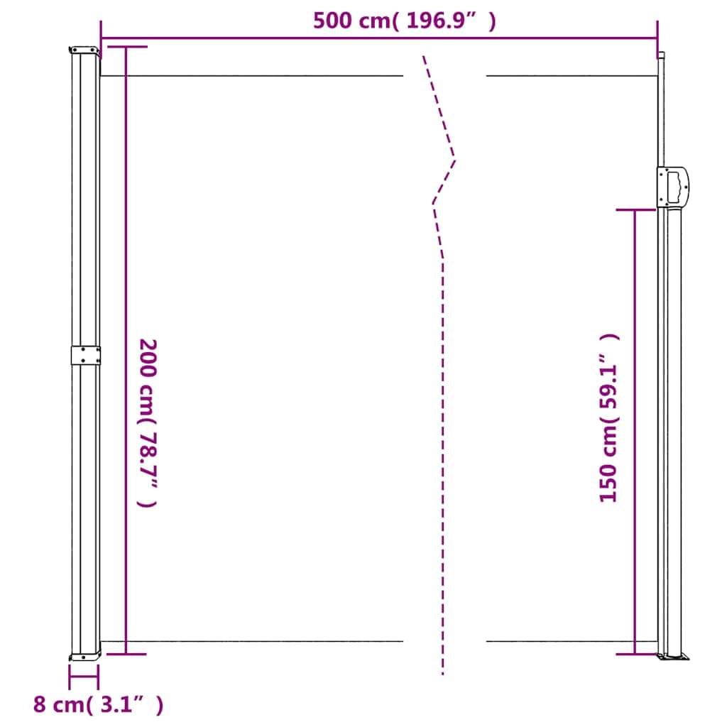 Tenda laterale estensibile, 200 x 500 cm, tortora, per balcone, terrazza, giardino, resistente ai raggi UV, protezione da sguardi indiscreti, resistente alle intemperie