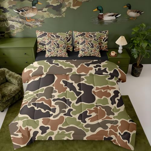 Feelyou Camo Fish Hunting Comforter Set Full Size Kids Bed in a Bag
