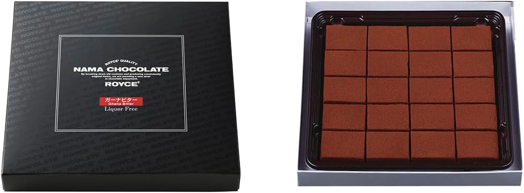 ROYCE' Nama Chocolate "Ghana Bitter" - Bitter Chocolate from Ghana| Gourmet Snack for Gifting & Indulging | Japanese Chocolate from Hokkaido (20 Pieces of Chocolate)