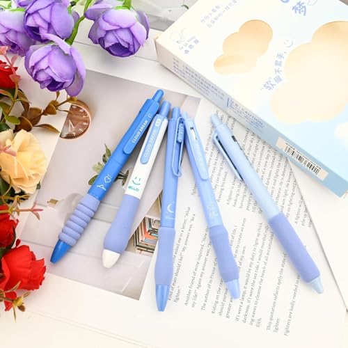 Image of PAXCOO Star Theme Gel Pens Set 5PCS, Cute Aesthetic 0.5mm Fine Point Black Ink Retractable Pens, Soft Comfortable Grip Smooth Writing Click Pens for School Office Journaling, Notes & Gifts