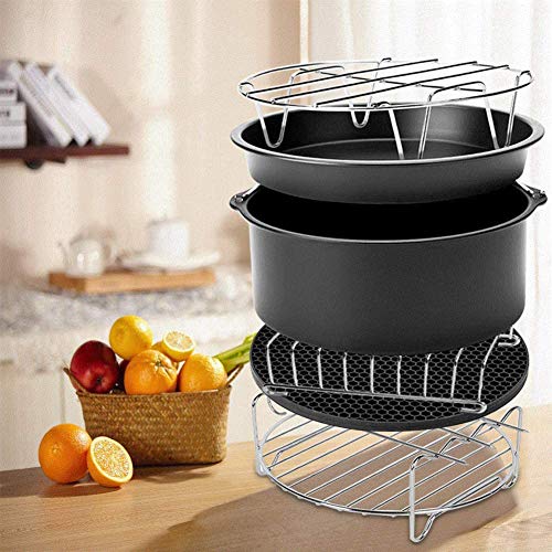 Heißluftfritteuse Zubehör,11 Stück Set Universal Fritteuse Zubehörset enthält Kuchenfass Pizzateller Metallgestell Grill für Fritteusen Aller Marken