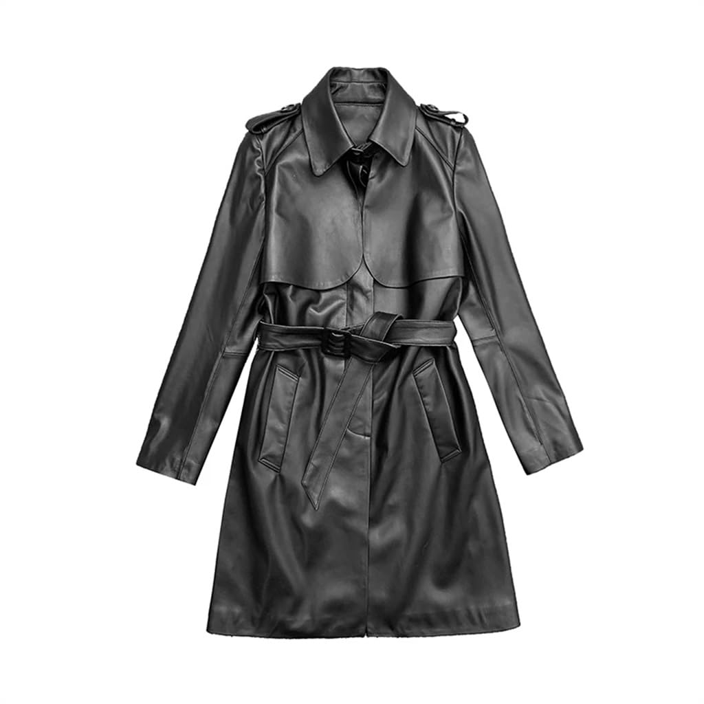 Jacket Womens Mid Length Slim Belted Trench Coat Side Pockets Black