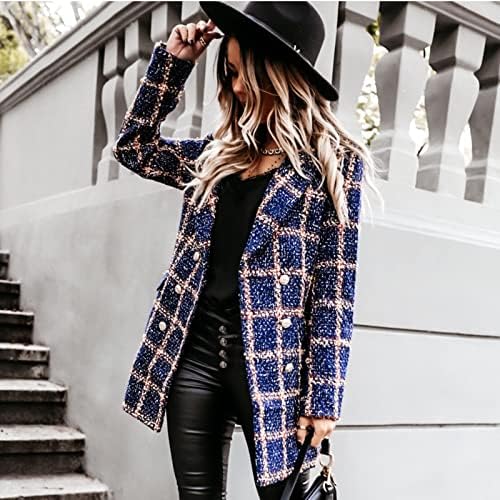 Blazer Donna Elegante A Quadretti, Doppio Petto, In Lana, Slim Fit, Per Ufficio, Autunno/inverno