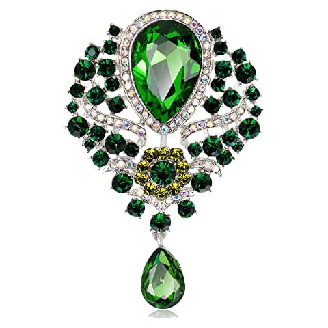 Emerald Rhinestone Brooch Pins Ladies Birthday Gift Women's Dress Decor Brooches Girlfriend Wife Wedding Anniversary Valentines Day Best Friend Aunt Mum Nanny Christmas Elegant Lapel Pins (Type 17) Cover