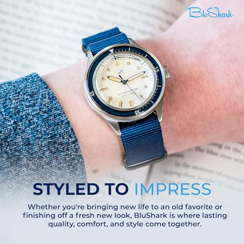 Image of BluShark - Original Collection Military-Style Waterproof Watch Strap, Fits All Timepiece Brands, Durable Nylon Wristwatch Accessories with Stainless Steel Buckle - 18mm, 20mm, 22mm & 24mm Watch Bands