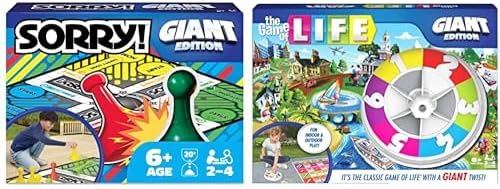 Giant Sorry! and The Game of Life Giant Edition Board Game Bundle - 2 Oversized Family Games for Indoor/Outdoor Play, Ages 6 and up