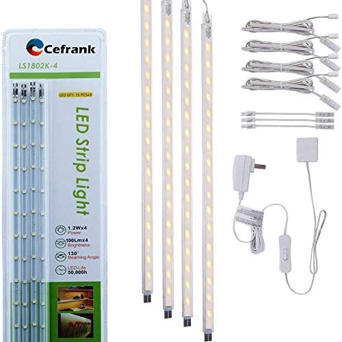 Cefrank Display Lights, 16" LED Light Bar, 4-Pack Linkable Warm White Kit
