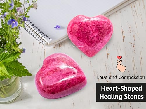 Image of Certified Pink Rhodonite Crystal Heart Palm Pebbles Stones for Anxiety Stress Relief Massage - AAA Grade Original Healing Gemstone Agate Heart Palm Stone for Yoga Meditation Spiritual