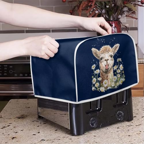 Image of Talayituse Alpaca Daisy Print 2 Slice Toaster Covers Dust Protection Bread Maker Covers Toaster Oven Cloth Cover Kitchen Accessories Washable Appliance Cover with Handle