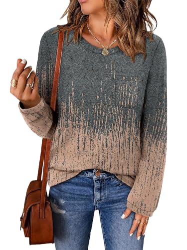 ONLYSHE Women's Casual Striped Long Sleeve Tops Crew Neck Knit Basic Loose Fit T Shirts Fall Fashion Tunic Outfits