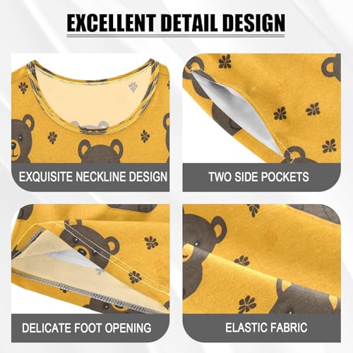 senya Short Sleeve Pajamas Sets Summer Cotton Sleepwear Bear Yellow Background4