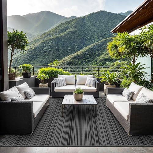 Image of GENIMO Outdoor Rug, Waterproof Plastic Rugs for Patio, 5'x8' Light Grey