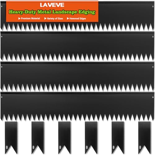 LAVEVE Landscape Edging Galvanized Steel Black, Hammer-in Metal Garden Edging Border with Clips, Suitable for Garden Fence, Paver Edging, Lawn and Yard