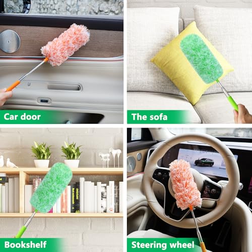Image of 2 Pack Extendable Microfiber Feather Duster, Electrostatic Microfiber Head, Up to 30 Inch Extension Pole, Car Duster, Telescoping Feather Dusters for Cleaning