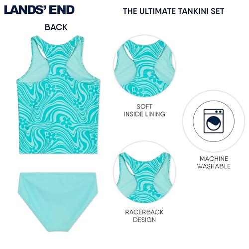 Image of Lands' End Girls' UPF 50+ Swim Bikini Bottom and Racerback Tankini Set
