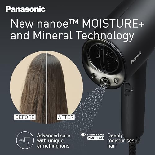 Panasonic EH-NA0J-N895 Hairdryer with Diffuser, Nanoe Moisture+ and Mineral Technology, Intelligent Heat Sensing, Styling Nozzle, Hot & Cold Alternating Mode, Black & Champagne Gold - Image 5