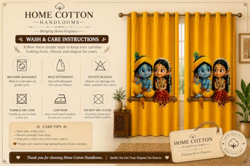 Image of Radha Krishna Digital Print Eyelet Curtain| 9Ft 1pc| Home Temple Decor