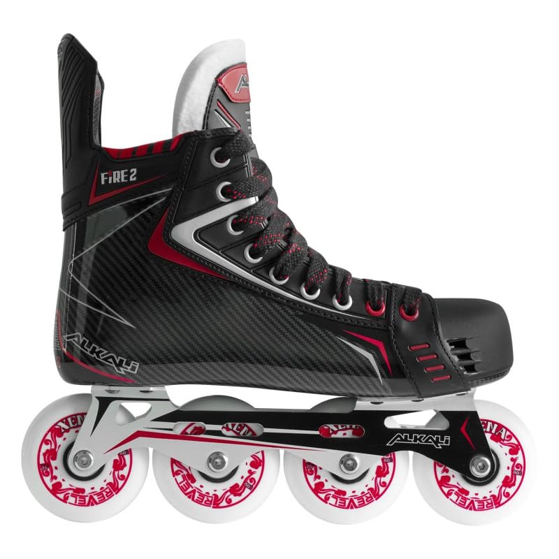 Alkali Patines en línea de hockey FIRE 2 Senior, cuerpo de aluminio recto, botas de una pieza, almohadilla de tobillo de espuma viscoelástica, lengüeta de fieltro de dos piezas