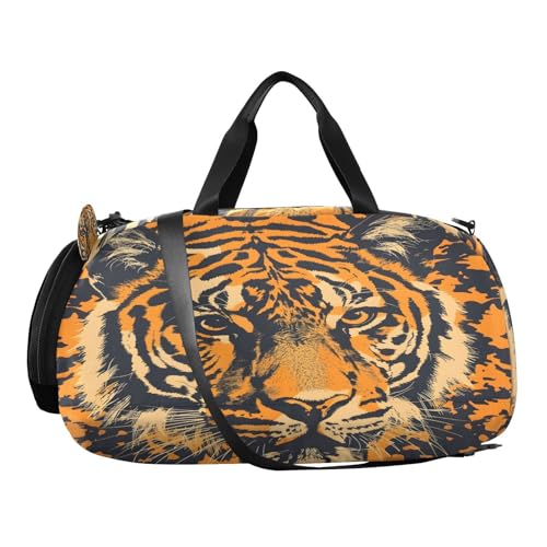 Travel Duffle Bag for Kids Boys Girls Tiger Head Forest Animal Sports Bag Overnighter Duffle Sleepover Weekender with Shoes Compartment4
