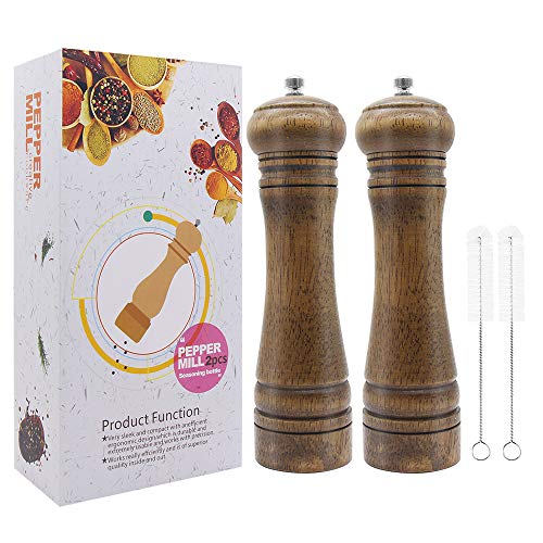 Pepper Grinders, Salt Shakers,Molinillo de pimienta, molinillo de especias de madera, manual de molinillo de sal con molinillo de cerámica ajustable fuerte, 8 pulgadas