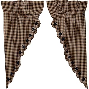 VHC Brands Navy Star Scalloped Prairie Window Curtains, Short Panel Set of 2, Blue, 63x36x18 VHC Brands Navy Star Scalloped Prairie Window Curtains Short Panel Set of 2 Blue 63x36x18