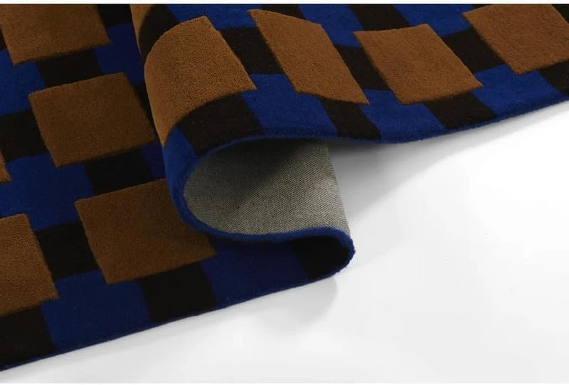 10x14 Ft Hand Tufted Wool Area Rug, Modern Geometric Checkerboard Blue Black & Mustard Square Design, Handmade Carpet for Living Room Bedroom Home Décor