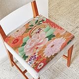 bisibuy Vintage Japanese Flower Chair Cushions for Dining Chairs Washable Kitchen Chair Pads 16' x 16' Asia Art Chair Seat Cushions for Kitchen Dinning Chair Home Decor