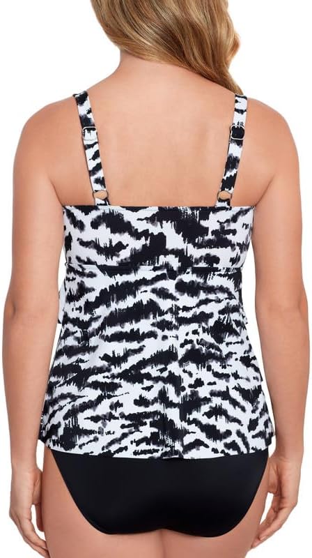 Swim Solutions Women's Tummy Control Triple Tier Fauxkini (Black/White, 14)