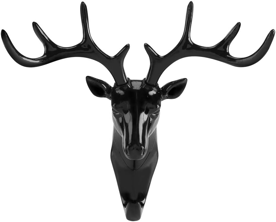 Creative Wall Hanger Deer Head Self-Adhesive Wall Hook Hanger Key Holder Organizer Home Decor (Black)