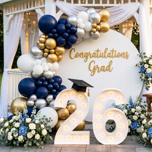 Image of RUBFAC Navy Blue Balloons 129pcs Different Sizes Pack of 18 12 10 5 Inch, Latex Retro Blue Garland Arch Kit for Men Birthday Sports Theme Party Graduation Boy Baby Shower Decoration