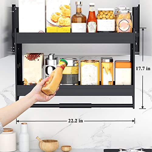 Hdhrbh 24 Inch Cabinet Organizer,Kitchen Cabinet Pull Down Shelf,Convenient Heavy-Duty 2-Tier Wall Pull Down Shelf,High Cabinet Pull Down Shelf #TOP2