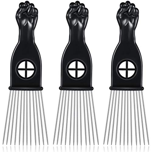 3 Packs Afro Comb Metal Pick Comb Afro Braid Pick Hairdressing Detangle Wig Braid Hair Styling Comb Styling Tool (Trapezoid)