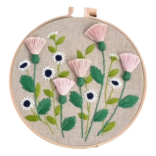Kits de broderie au point croix avec motifs floraux et cerceau