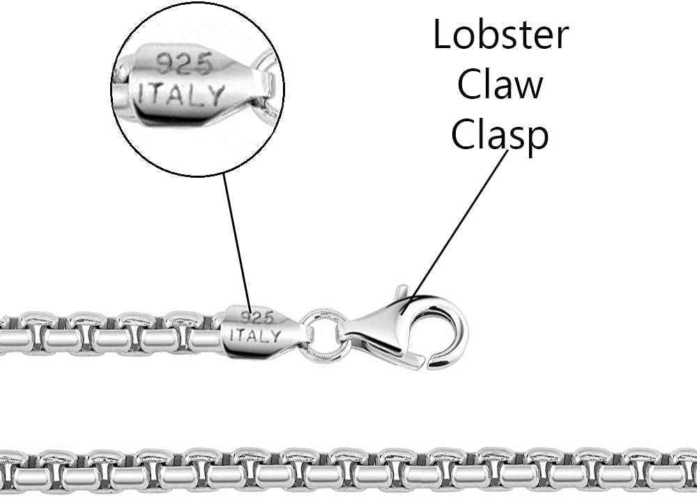 Savlano 925 Sterling Silver Italian Solid Round Box Rhodium Plated Chain Necklace Comes With Gift Box for Women & Men - Made in Italy - Image 2