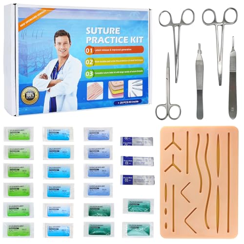 EVOTECH Suture Practice Kit for Medical Learning Study, Latest Release & Improved Generation 29 Pcs Complete Suture Tools Kit with Large Variety of Suture Threads Needle Cut Wounds Suture Pad