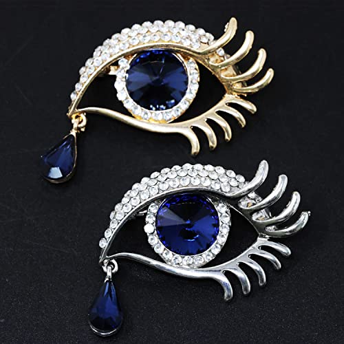 Image of Honbay 2PCS Alloy Rhinestones Evil Eye Brooch Pins Good Luck Lapel Pins Demon Eye Corsage Breastpin